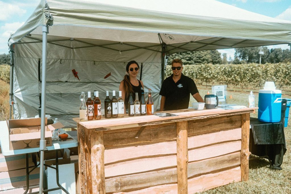 Sample booth at Hounds of Erie Winery