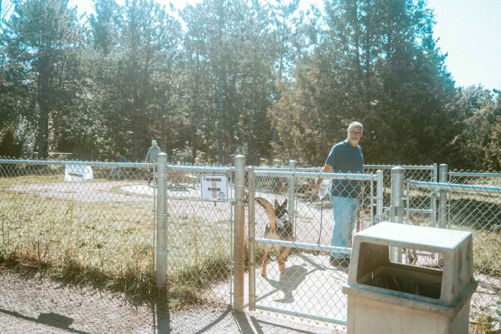 The fenced off-leash area at this Oshawa Dog Park (Harmony Valley) is located within the unfenced off-leash area of the park