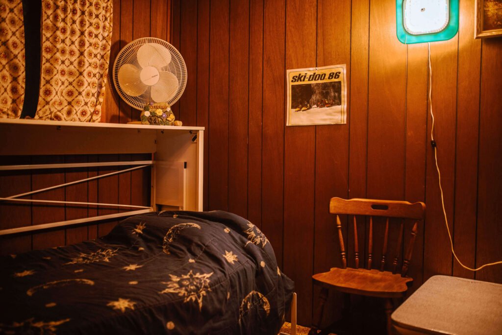 Murphy Bed in the bedroom of the rustic cozy cabin in Minden, Ontario