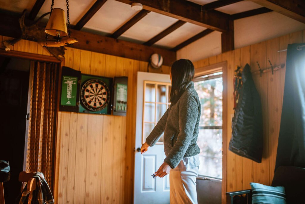 Darts inside the rustic cozy cabin in Minden, Ontario - Hipcamp Canada listing