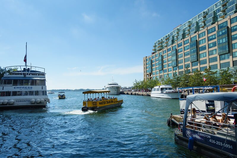 Water Taxis near the Queen Quay's dock. In the background is the Toronto Island Ferry.